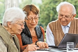 Adult daughter with elderly parents